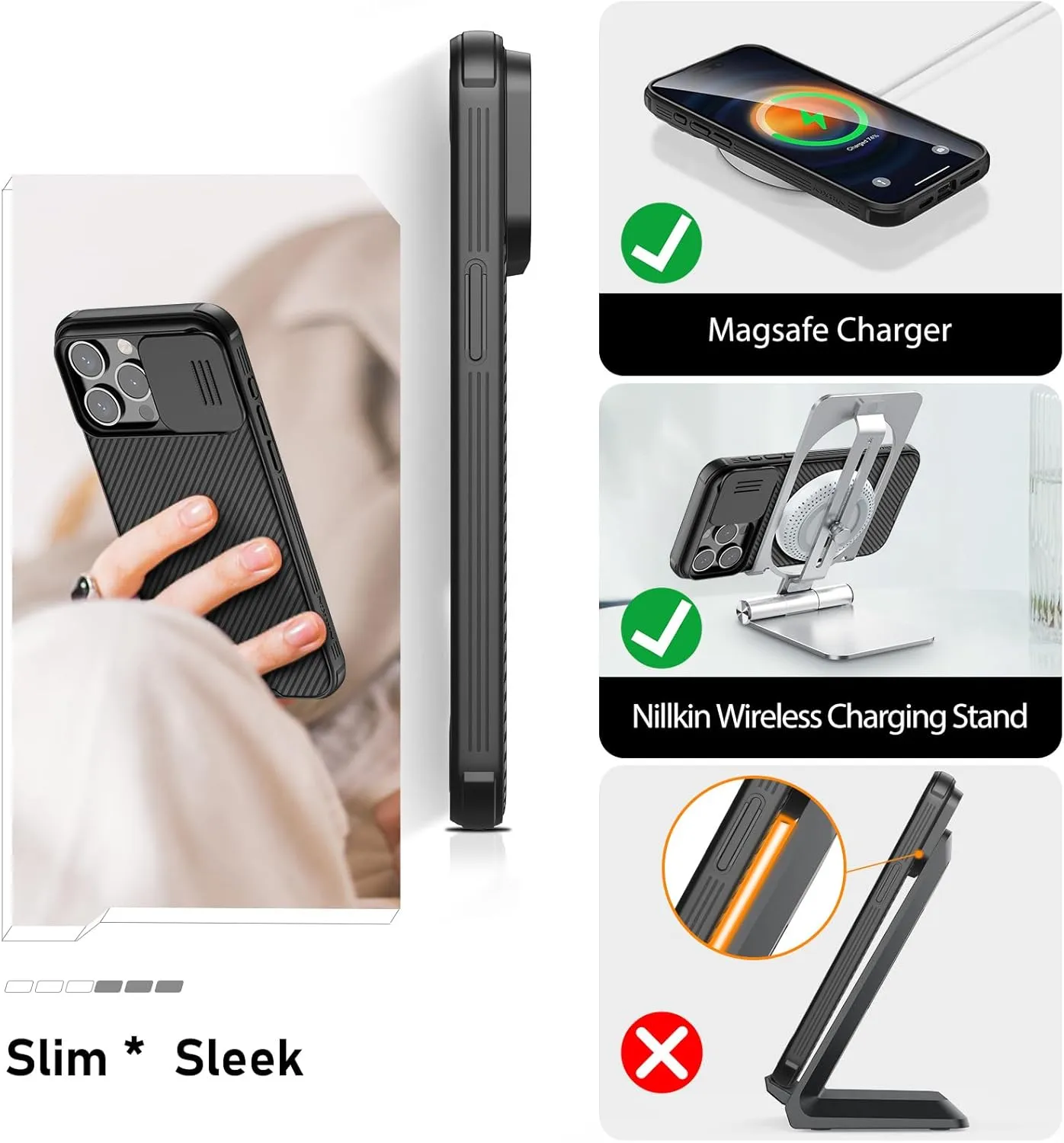 Nillkin for iPhone 15 Pro MagSafe Case, CamShield Pro with 5G Car Mount, 6.1'' (Black, Cam Cover)