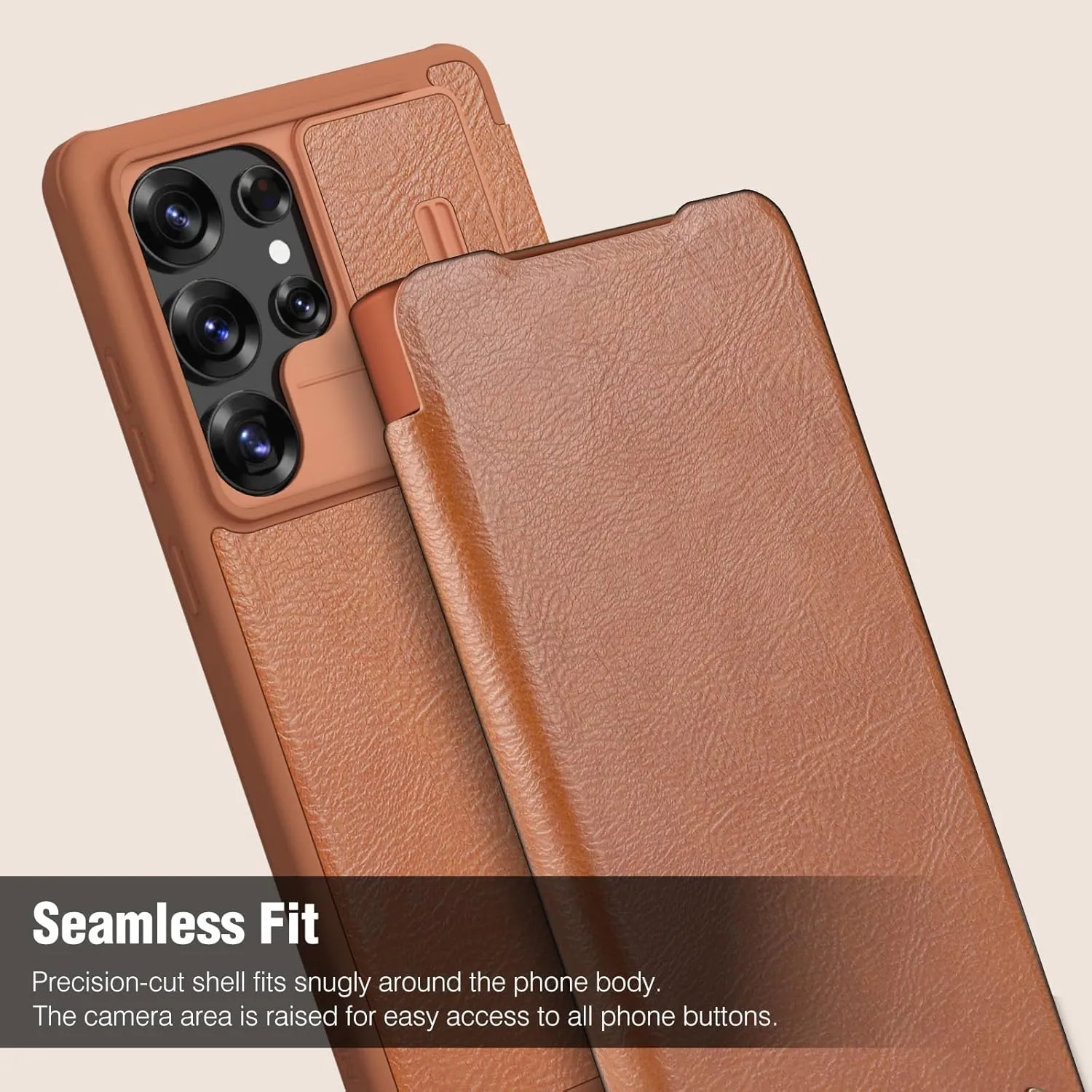 Nillkin for Samsung Galaxy S25 Ultra Wallet Case with Camera Cover, [Lens Protection] Premium Leather Slim Protective Shockproof Hard Cover Flip Phone Case for Galaxy S25 Ultra 6.9'' Brown