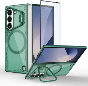 Nillkin for Samsung Galaxy Z Fold 6 Magnetic Case with Screen Protector Kickstand [Camera Stand] Eco-Friendly, Compatible with Magsafe, Biodegradable and Soft TPU Slim for Samsung Z Fold 6 5G (Green)