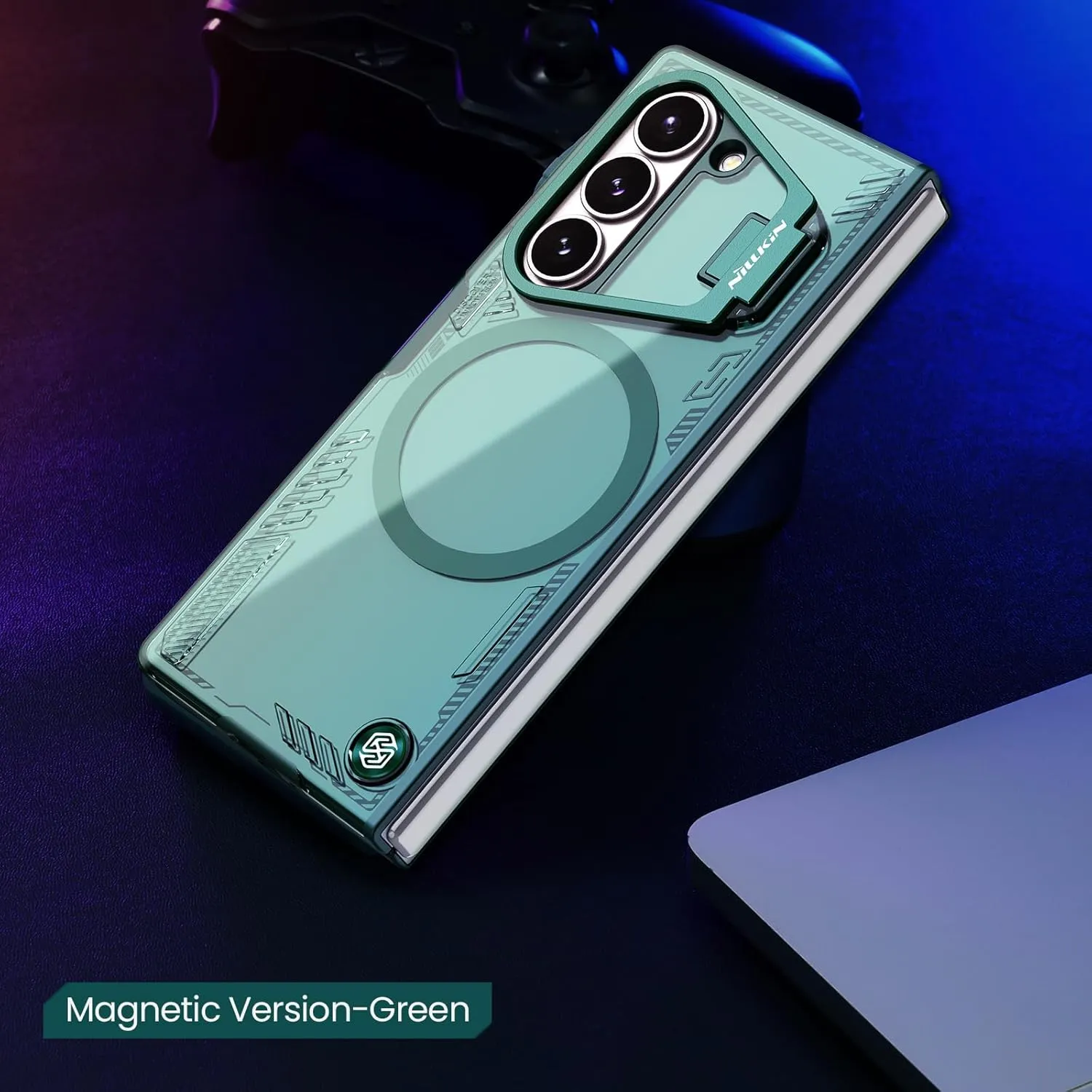 Nillkin for Samsung Galaxy Z Fold 6 Magnetic Case with Screen Protector Kickstand [Camera Stand] Eco-Friendly, Compatible with Magsafe, Biodegradable and Soft TPU Slim for Samsung Z Fold 6 5G (Green)