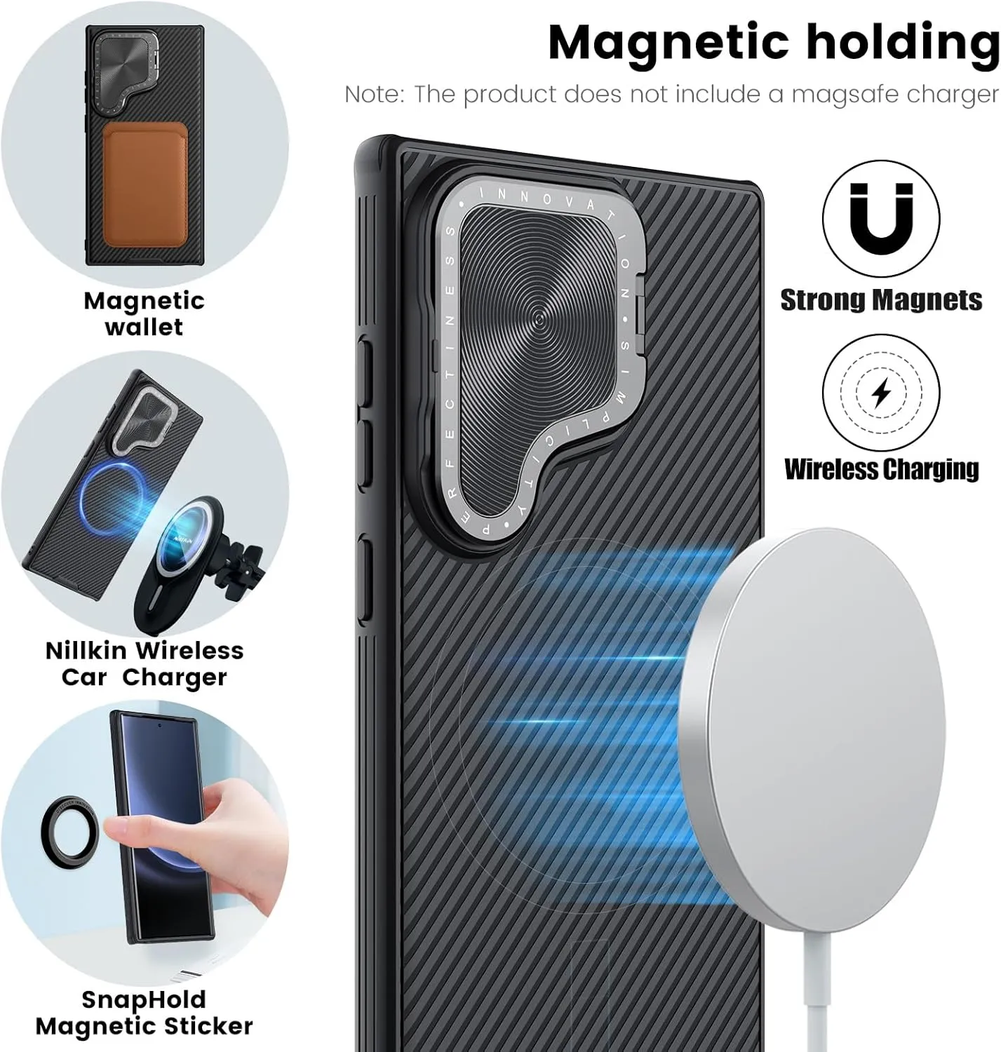 Nillkin Galaxy S24 Ultra Magnetic Case with Kickstand,CamShield Prop S24 Ultra 5G Case with Camera Cover,Compatible with Magsafe 6.8 inch (Black)