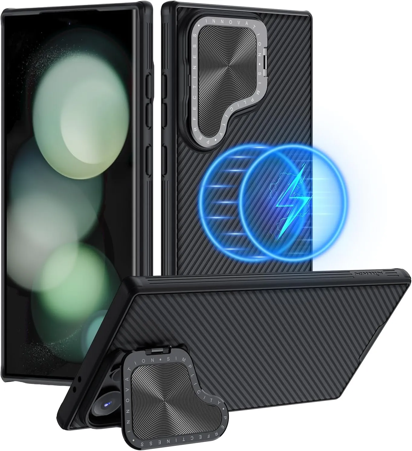 Nillkin Galaxy S24 Ultra Magnetic Case with Kickstand,CamShield Prop S24 Ultra 5G Case with Camera Cover,Compatible with Magsafe 6.8 inch (Black)