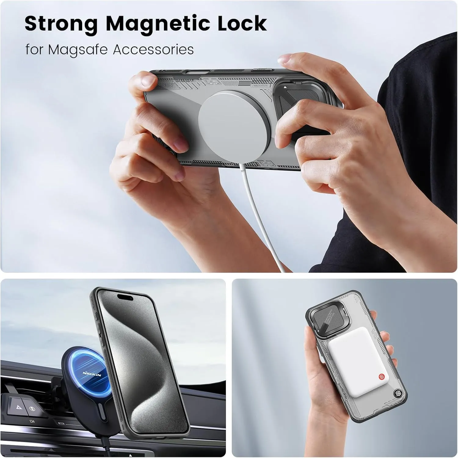 Nillkin Magnetic for iPhone 16 Pro Case Clear, Compatible with Magsafe, Never Yellow & Biodegradable Material, Translucent Case with Invisible Kickstand & Camera Cover for 16 Pro 6.3", Black