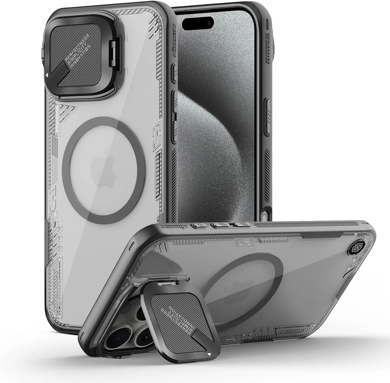 Nillkin Magnetic for iPhone 16 Pro Case Clear, Compatible with Magsafe, Never Yellow & Biodegradable Material, Translucent Case with Invisible Kickstand & Camera Cover for 16 Pro 6.3", Black