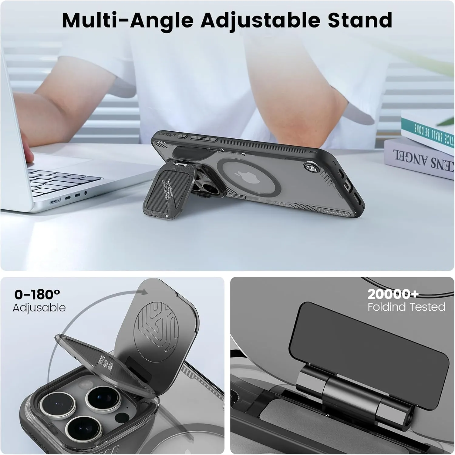 Nillkin Magnetic for iPhone 16 Pro Case Clear, Compatible with Magsafe, Never Yellow & Biodegradable Material, Translucent Case with Invisible Kickstand & Camera Cover for 16 Pro 6.3", Black