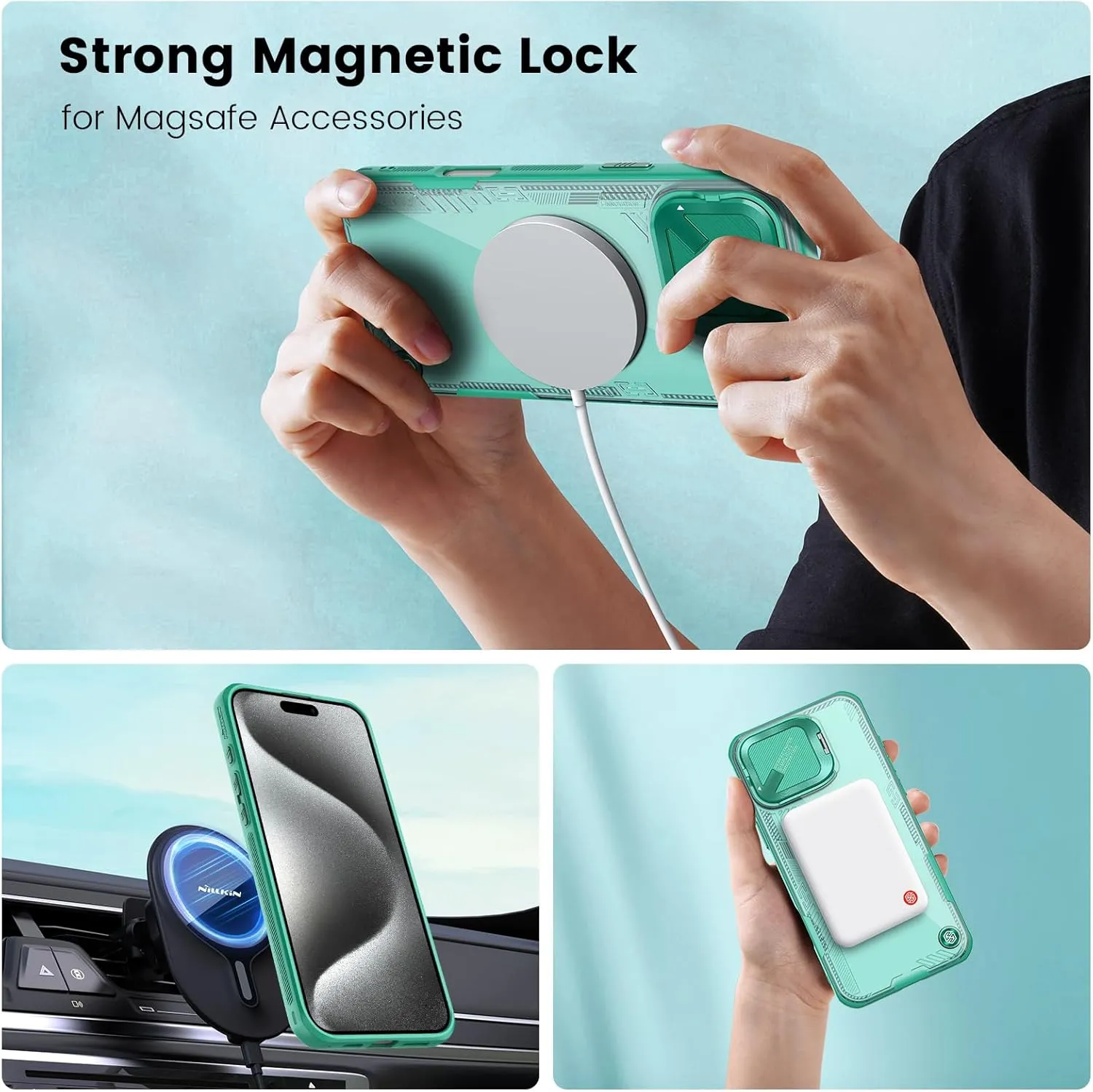 Nillkin Magnetic for iPhone 16 Pro Case Clear, Compatible with Magsafe, Never Yellow & Biodegradable Material, Translucent Case with Invisible Kickstand & Camera Cover for 16 Pro 6.3", Green
