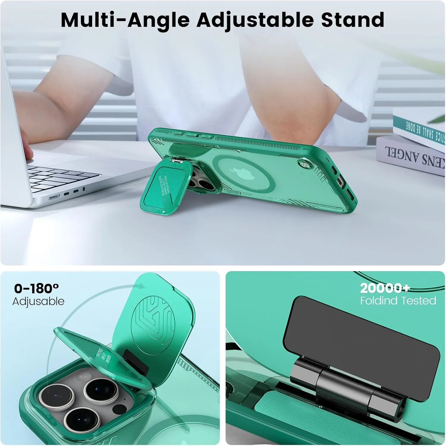 Nillkin Magnetic for iPhone 16 Pro Case Clear, Compatible with Magsafe, Never Yellow & Biodegradable Material, Translucent Case with Invisible Kickstand & Camera Cover for 16 Pro 6.3", Green