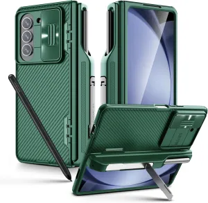 Nillkin Samsung Galaxy Z Fold 5 Case with S Pen Holder & Hinge Protection [Hidden Kickstand] [Slide Camera Cover] CamShield Pro Slim Protective Case for Galaxy Z Fold 5 5G (Dark Green)