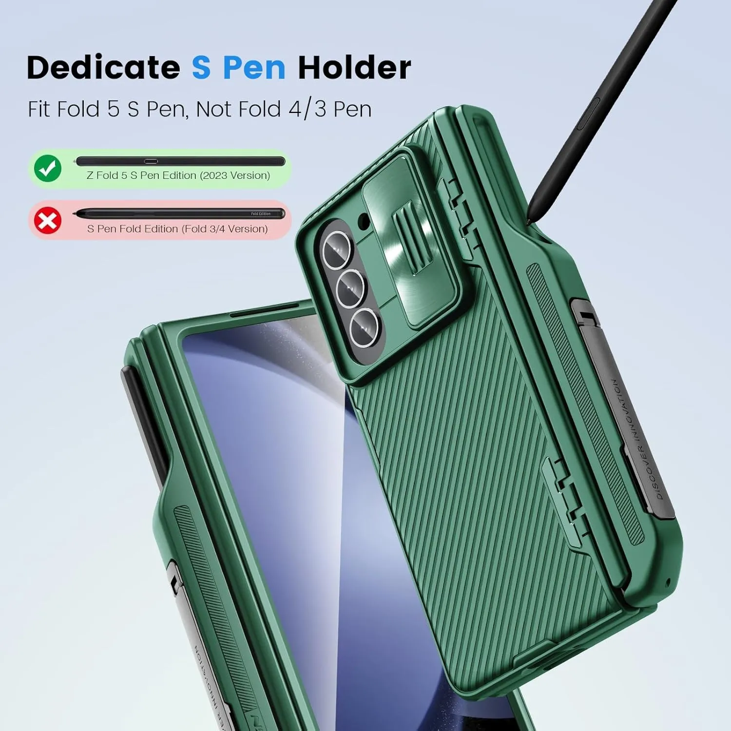 Nillkin Samsung Galaxy Z Fold 5 Case with S Pen Holder & Hinge Protection [Hidden Kickstand] [Slide Camera Cover] CamShield Pro Slim Protective Case for Galaxy Z Fold 5 5G (Dark Green)