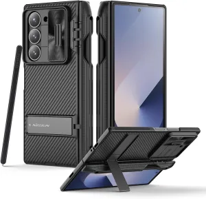 Nillkin Samsung Galaxy Z Fold 6 Case with S Pen Holder & Hinge Protection [Metal Kickstand] [Slide Camera Cover] CamShield Pro Slim Protective Case for Galaxy Z Fold 6 5G (Deep Black)