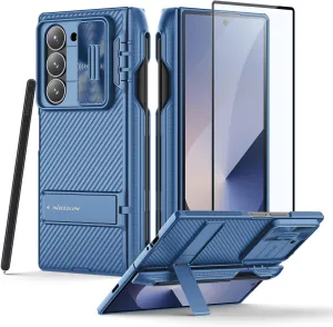 Nillkin Samsung Galaxy Z Fold 6 Case with S Pen Holder & Hinge Protection [Screen Protector] [Kickstand] [Slide Camera Cover] CamShield Pro Slim Protective Case for Galaxy Z Fold 6 5G (Deep Blue)