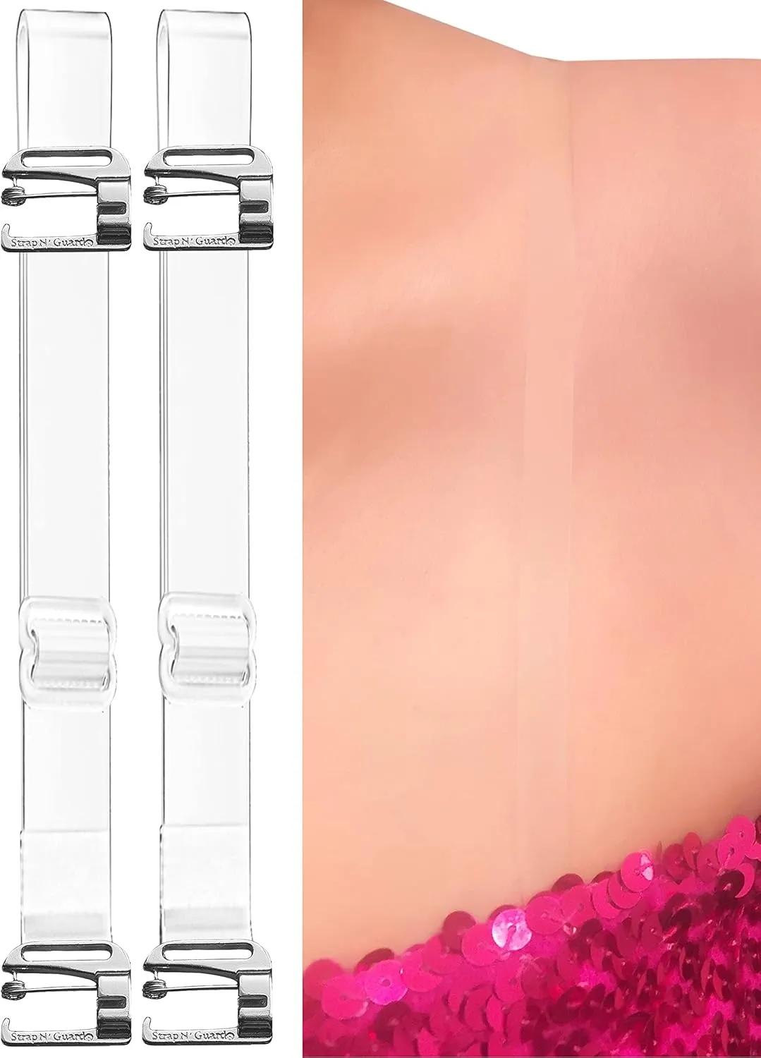 (No Sew No Slip) Clear Bra Straps, Adjustable, Strong Support by Pin Straps