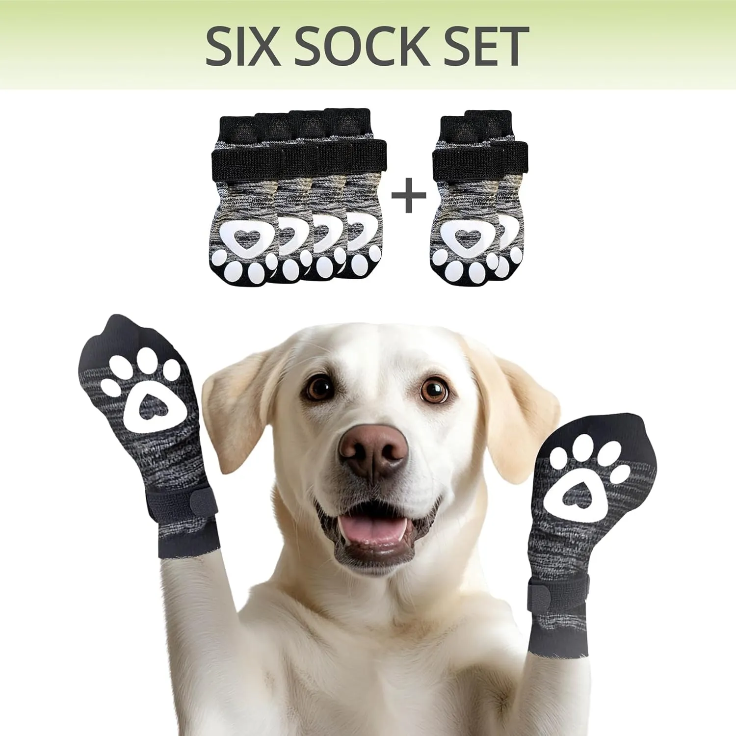 Non-Slip Dog Socks for Hardwood Floors - 6-Pack | Anti-Slip Toes to Prevent Licking Paws, Add Grip, and Provide Paw Protection | for All Ages and Senior Dogs - Large