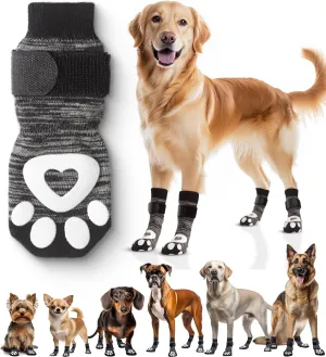 Non-Slip Dog Socks for Hardwood Floors - 6-Pack | Anti-Slip Toes to Prevent Licking Paws, Add Grip, and Provide Paw Protection | for All Ages and Senior Dogs - Large