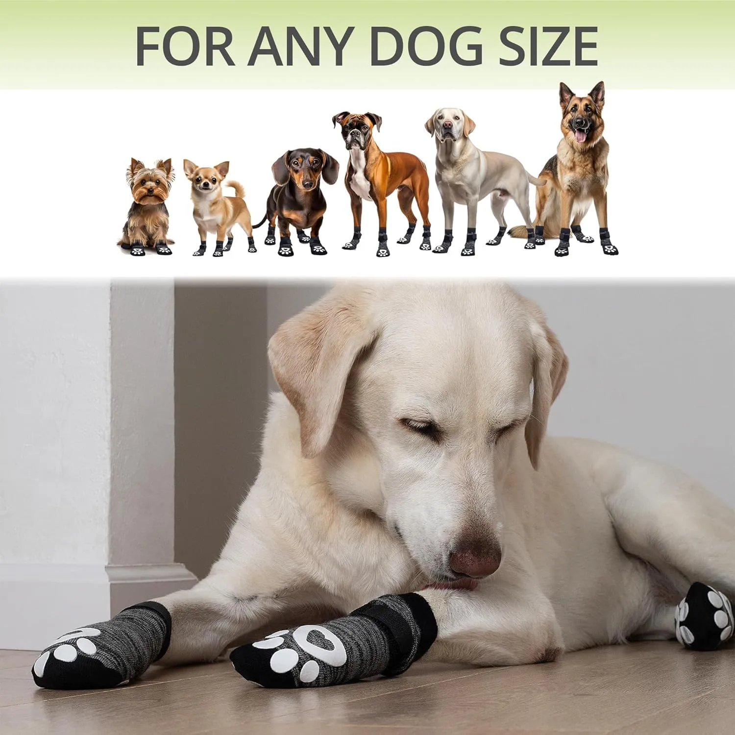 Non-Slip Dog Socks for Hardwood Floors - 6-Pack | Anti-Slip Toes to Prevent Licking Paws, Add Grip, and Provide Paw Protection | for All Ages and Senior Dogs - Large