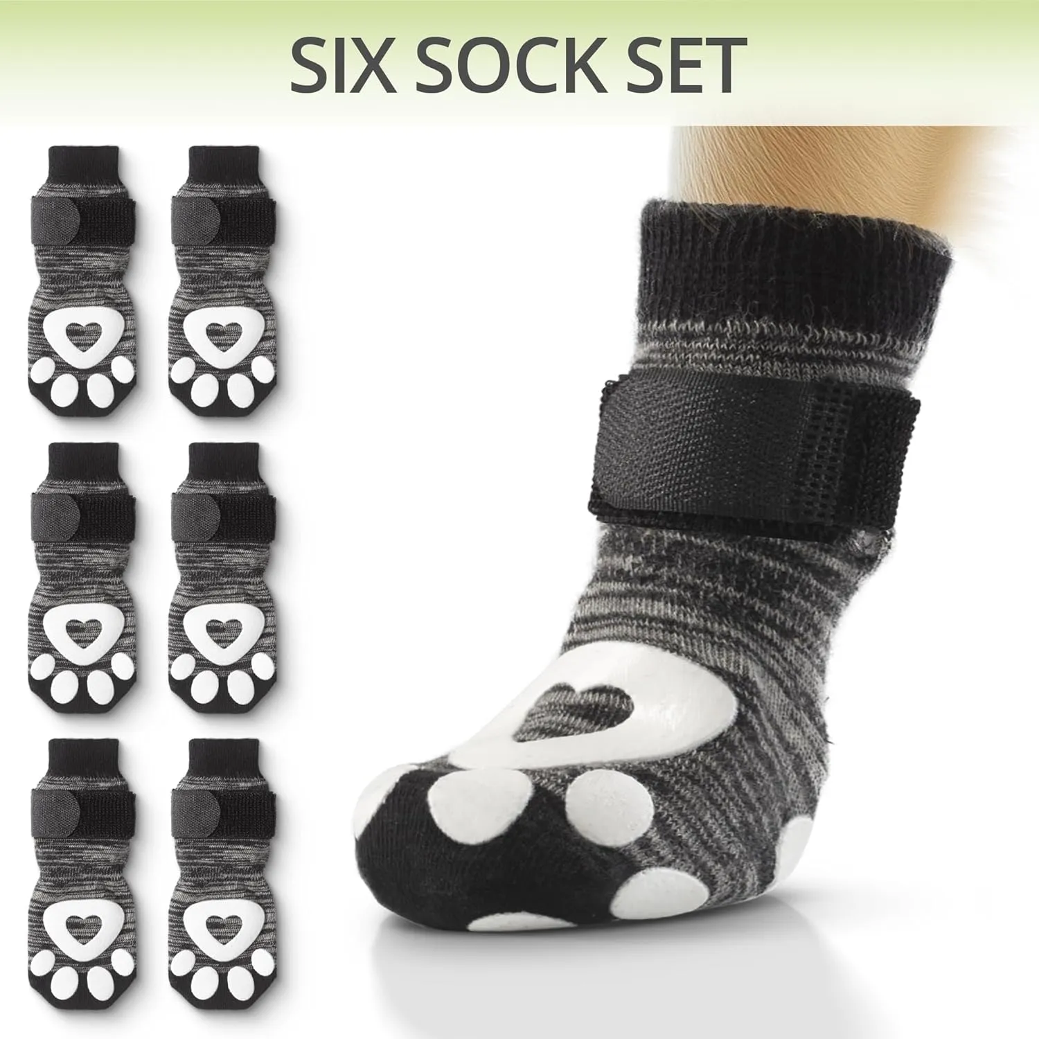 Non-Slip Dog Socks for Hardwood Floors - 6-Pack | Anti-Slip Toes to Prevent Licking Paws, Add Grip, and Provide Paw Protection | for All Ages and Senior Dogs - Large