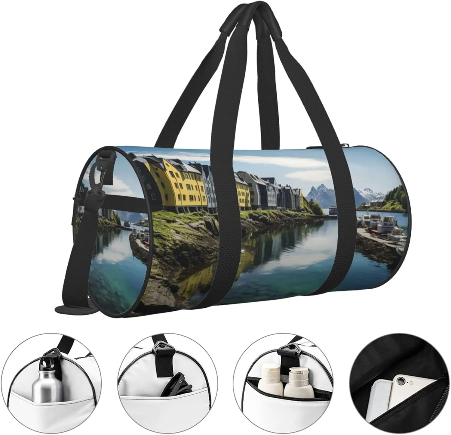 Norway Landscape Nature Sea Water Travel Duffle Bag for Men Women Sport Gym Bag Foldable Weekender Bag Carry on Overnight Bag for Travel Swimming Basketball
