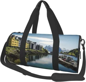 Norway Landscape Nature Sea Water Travel Duffle Bag for Men Women Sport Gym Bag Foldable Weekender Bag Carry on Overnight Bag for Travel Swimming Basketball