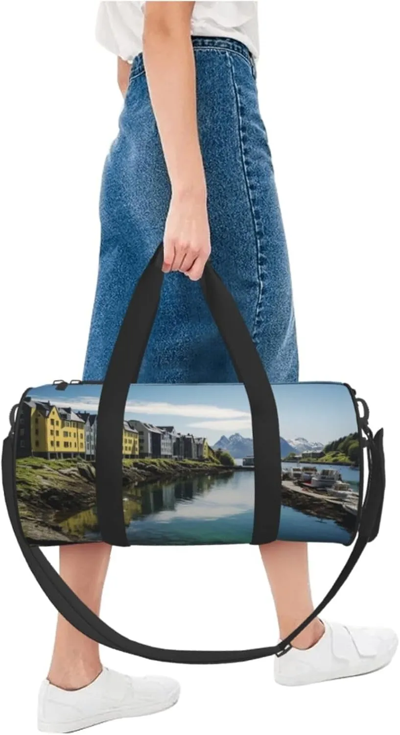 Norway Landscape Nature Sea Water Travel Duffle Bag for Men Women Sport Gym Bag Foldable Weekender Bag Carry on Overnight Bag for Travel Swimming Basketball