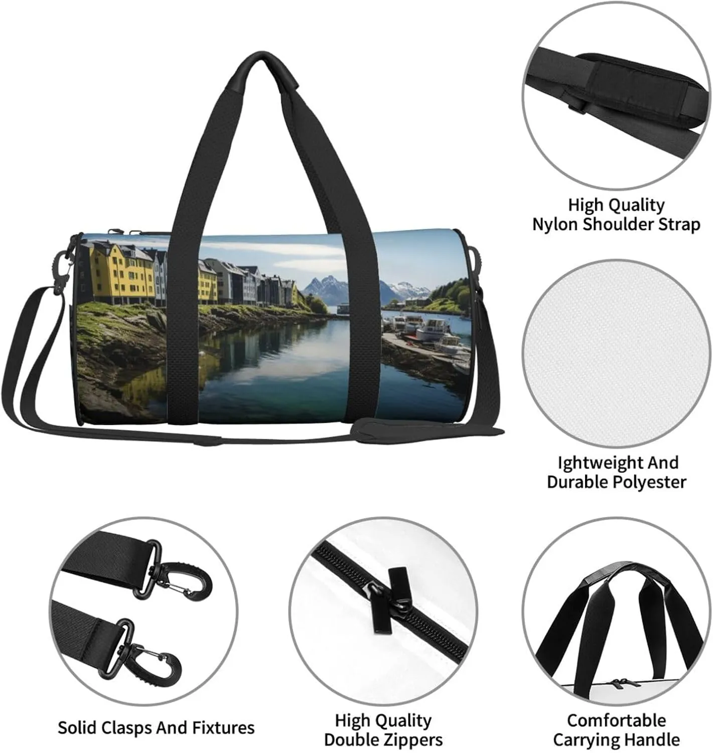 Norway Landscape Nature Sea Water Travel Duffle Bag for Men Women Sport Gym Bag Foldable Weekender Bag Carry on Overnight Bag for Travel Swimming Basketball