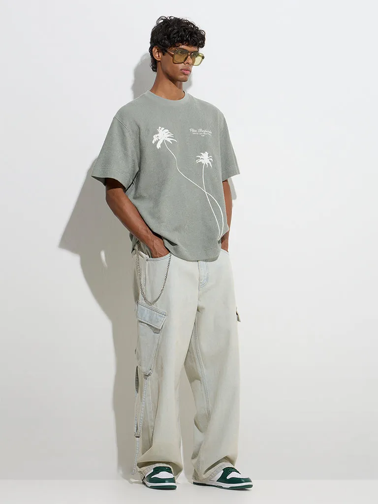 Nuon Sage Tropical Design Relaxed-Fit Cotton T-Shirt