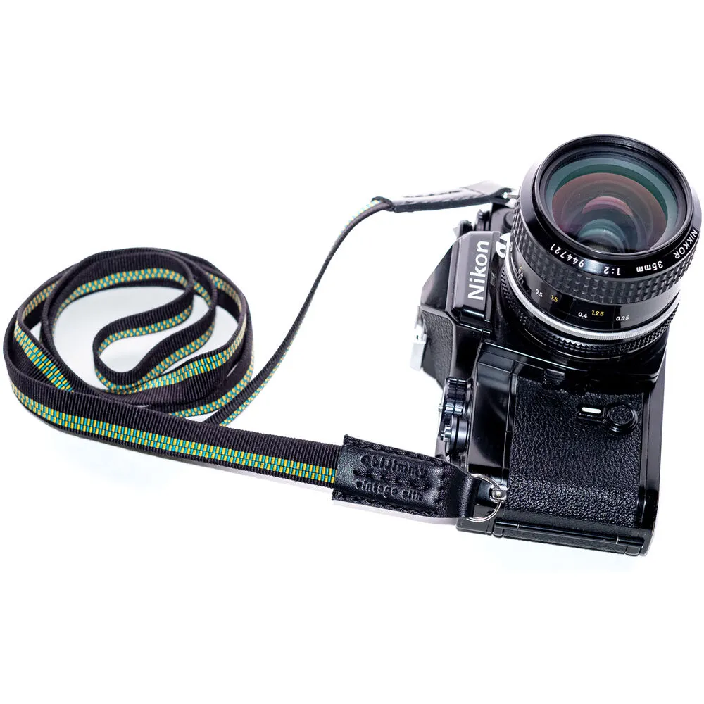 ObiJimmy Minami Pure Silk Camera Strap (Black with Blue/Yellow Stripes, 47.2")