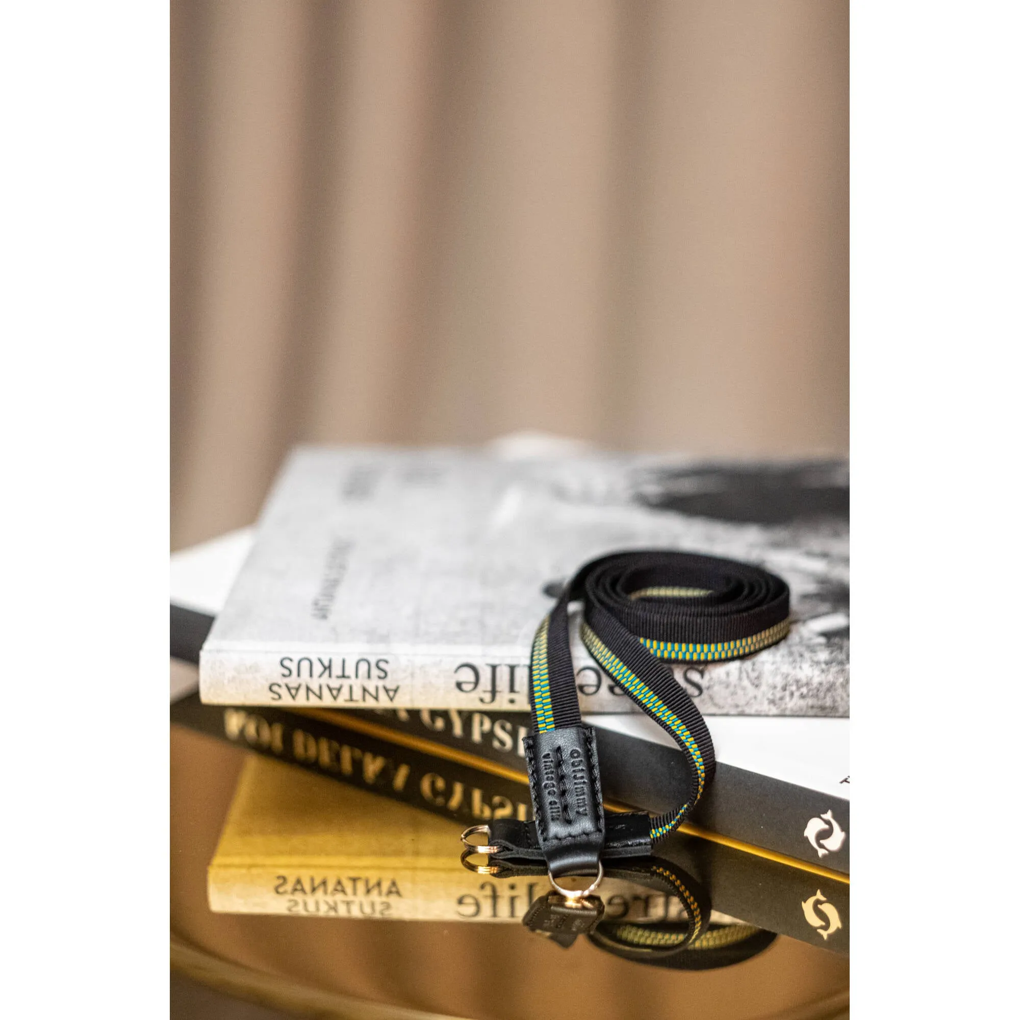 ObiJimmy Minami Pure Silk Camera Strap (Black with Blue/Yellow Stripes, 47.2")