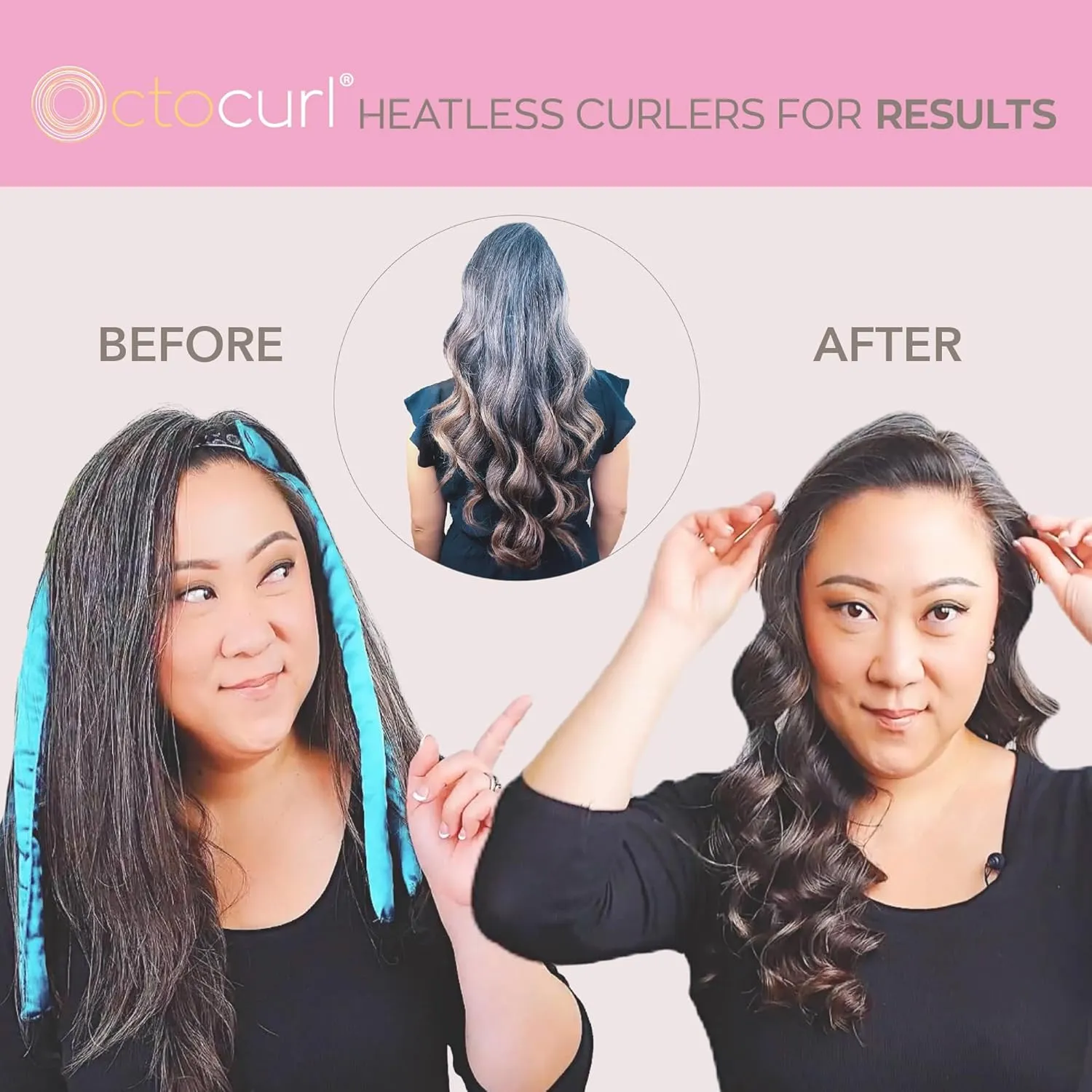 Octocurl Satin Hair Curlers - Heatless Curls Overnight - Headband Curlers for Long Hair (Satin - White)