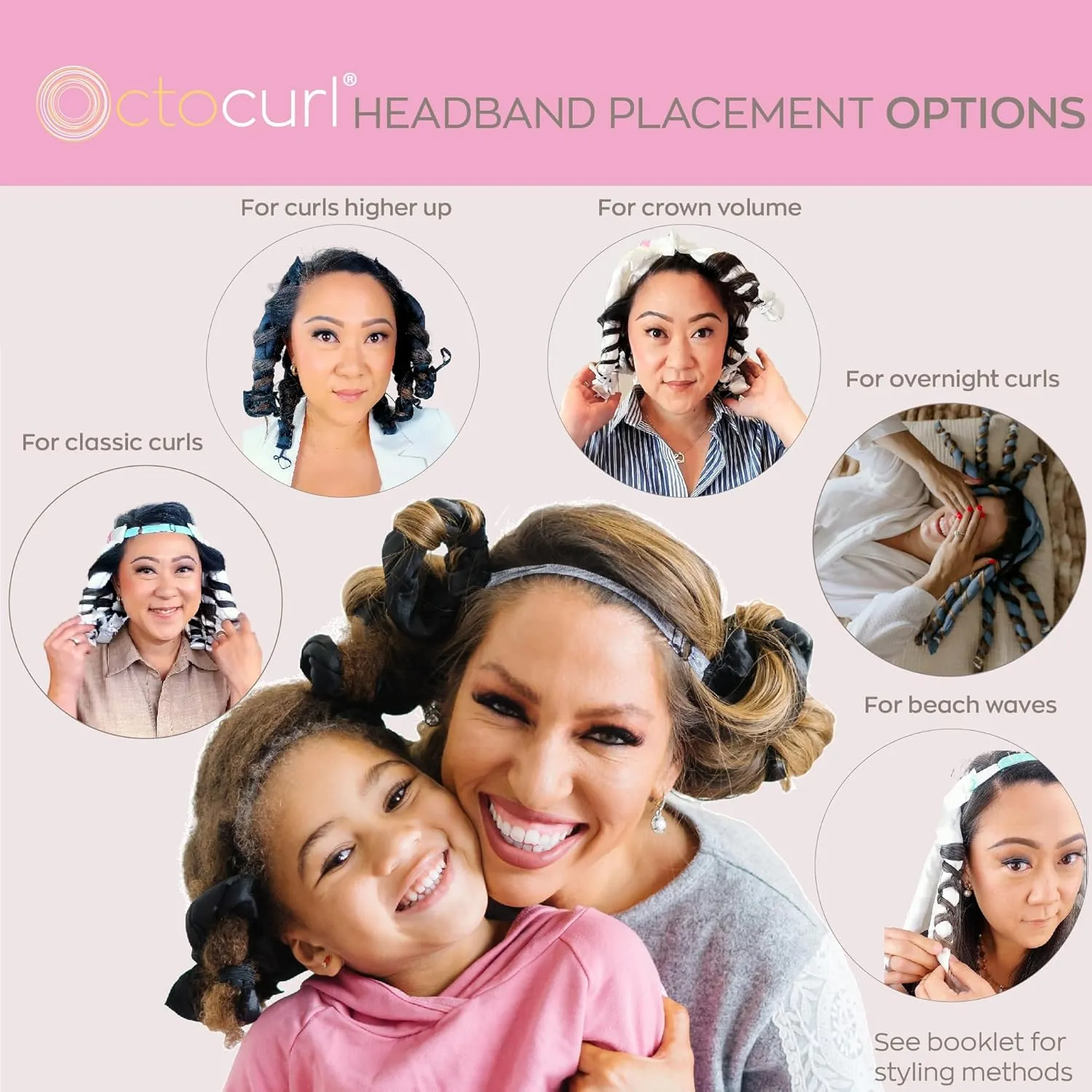 Octocurl Satin Hair Curlers - Heatless Curls Overnight - Headband Curlers for Long Hair (Satin - White)