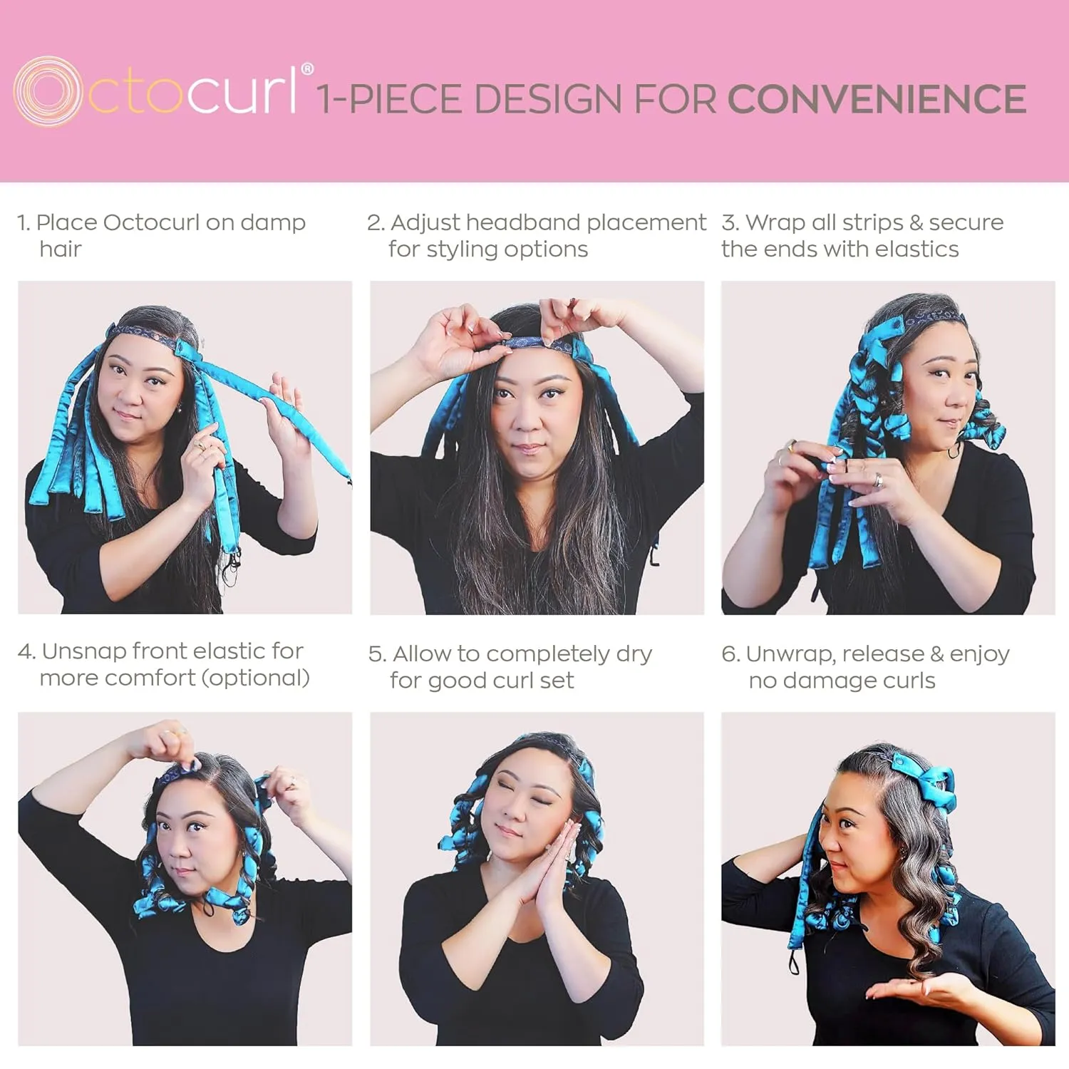 Octocurl Satin Hair Curlers - Heatless Curls Overnight - Headband Curlers for Long Hair (Satin - White)