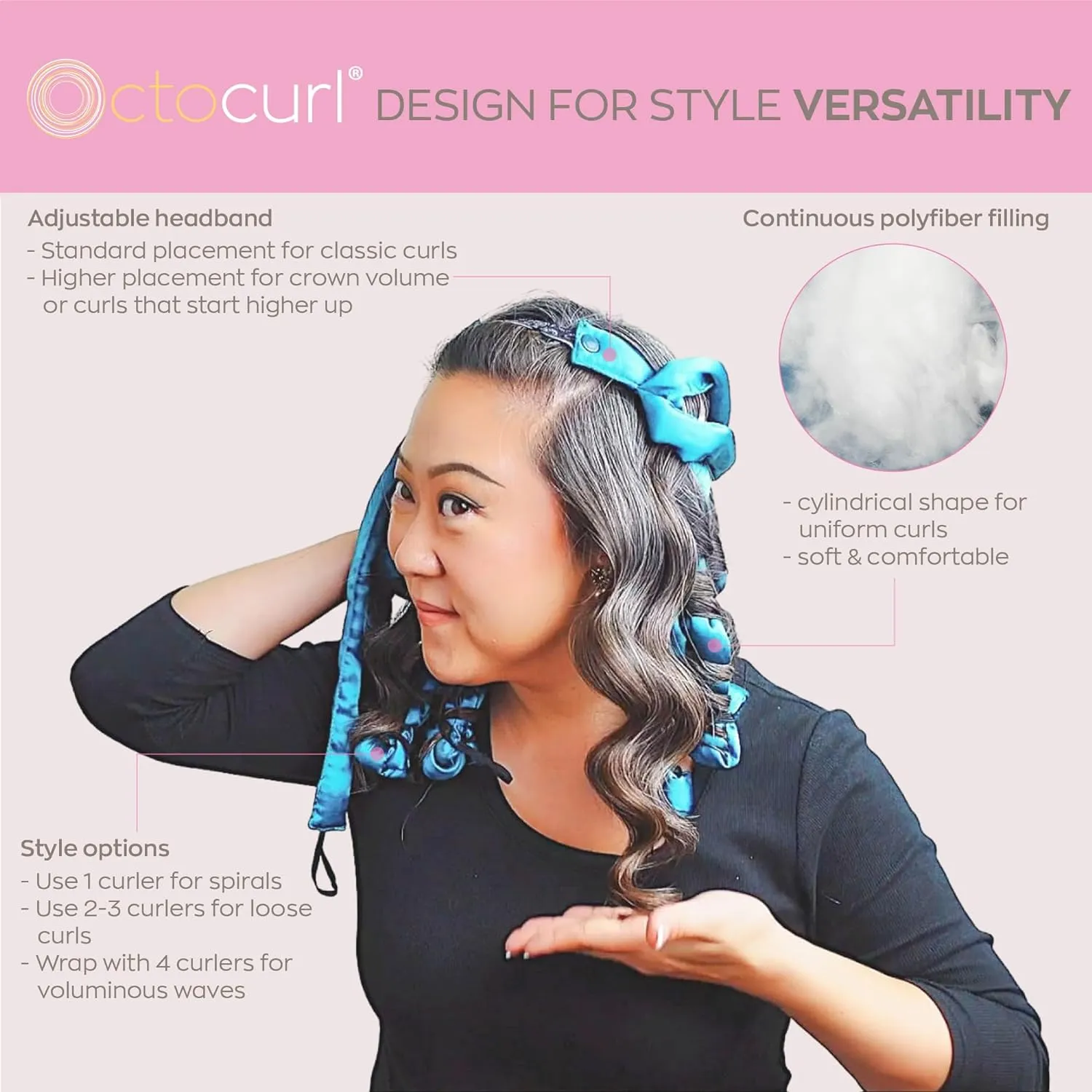 Octocurl Satin Hair Curlers - Heatless Curls Overnight - Headband Curlers for Long Hair (Satin - White)