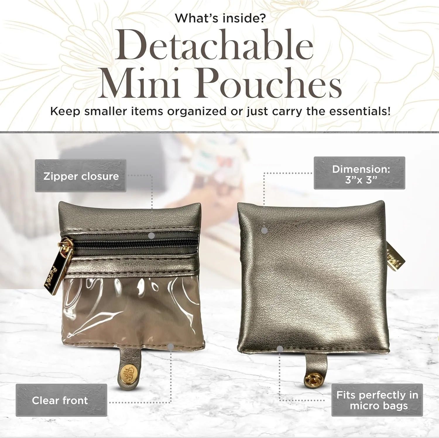 OFT 2024 LITTMINI Lighted Mirror Case - Small Makeup Bag with Detachable Mirror & Multiple Pouches for Organization - Vegan Leather, Mini Makeup Bag Ideal for Travel & Everyday Essentials (Bronze)