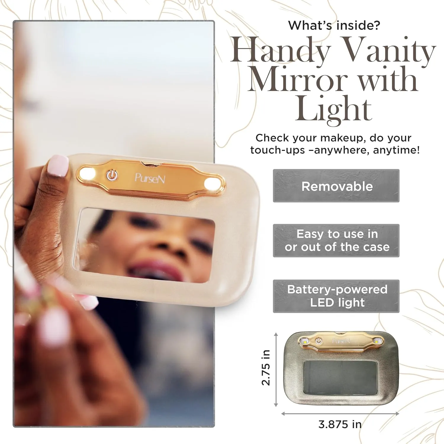 OFT 2024 LITTMINI Lighted Mirror Case - Small Makeup Bag with Detachable Mirror & Multiple Pouches for Organization - Vegan Leather, Mini Makeup Bag Ideal for Travel & Everyday Essentials (Bronze)