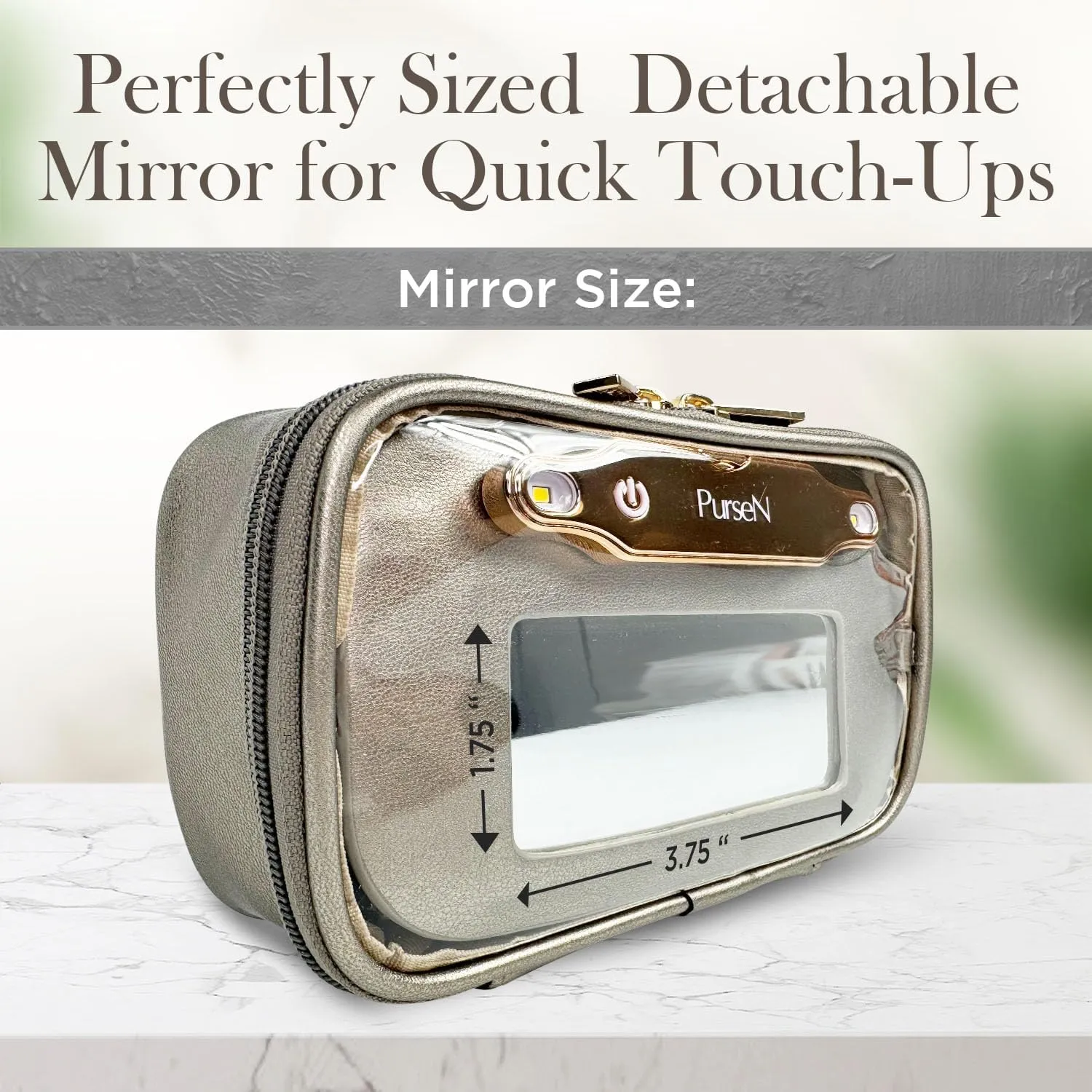 OFT 2024 LITTMINI Lighted Mirror Case - Small Makeup Bag with Detachable Mirror & Multiple Pouches for Organization - Vegan Leather, Mini Makeup Bag Ideal for Travel & Everyday Essentials (Bronze)
