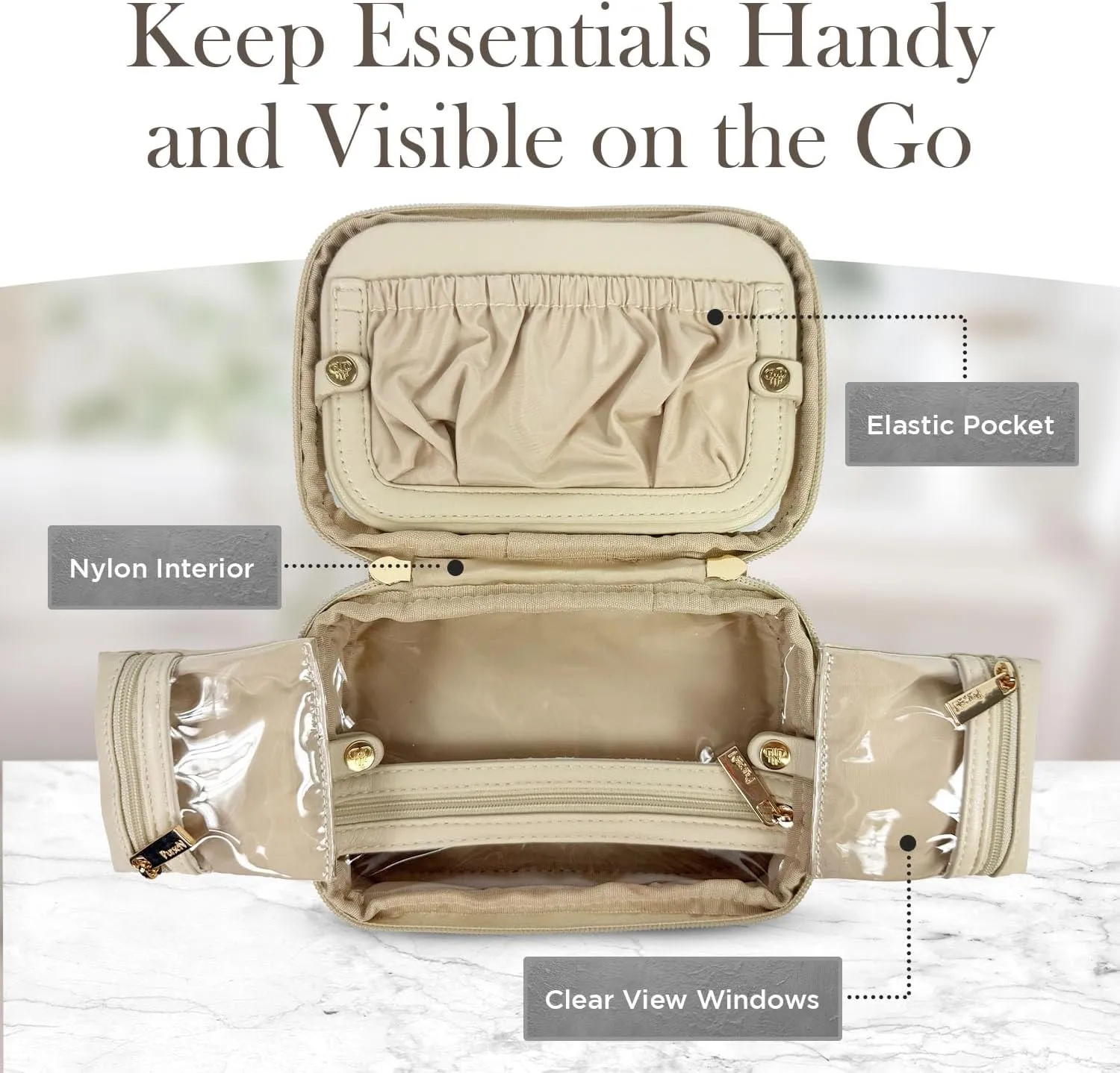 OFT 2024 LITTMINI Lighted Mirror Case - Small Makeup Bag with Detachable Mirror & Multiple Pouches for Organization - Vegan Leather, Mini Makeup Bag Ideal for Travel & Everyday Essentials (Latte)