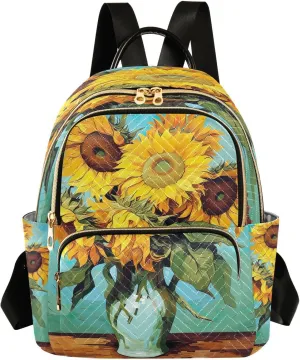 Oil Painting Sunflowers Backpack Purse for Women Fashion Small Mini Daypack Purse for Lady Anti-theft Shoulder Bag for Lady Women