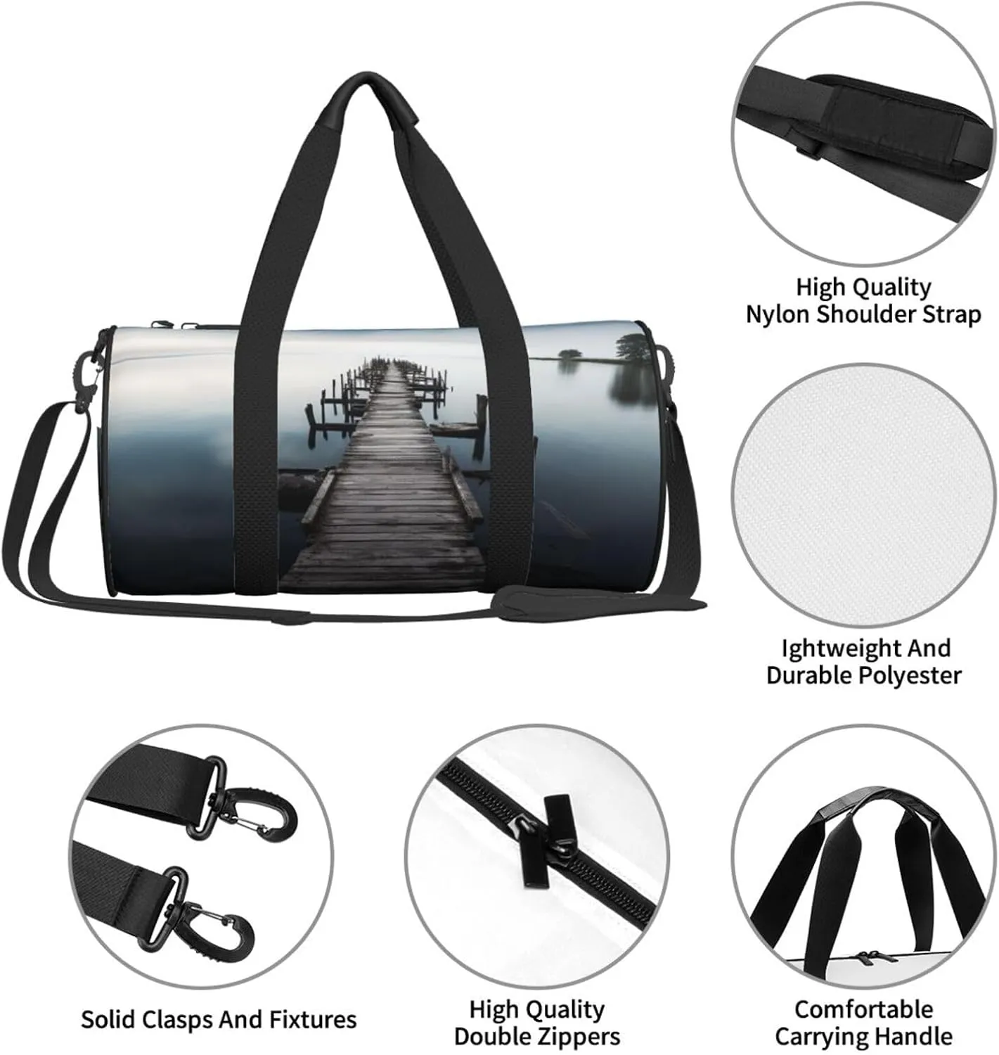 Old Wood Pier Above Calm Water Travel Duffle Bag for Men Women Sport Gym Bag Foldable Weekender Bag Carry on Overnight Bag for Travel Swimming Basketball