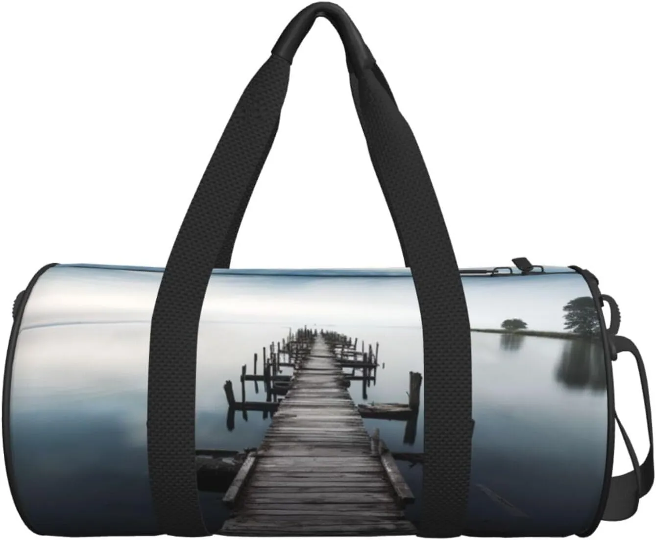 Old Wood Pier Above Calm Water Travel Duffle Bag for Men Women Sport Gym Bag Foldable Weekender Bag Carry on Overnight Bag for Travel Swimming Basketball