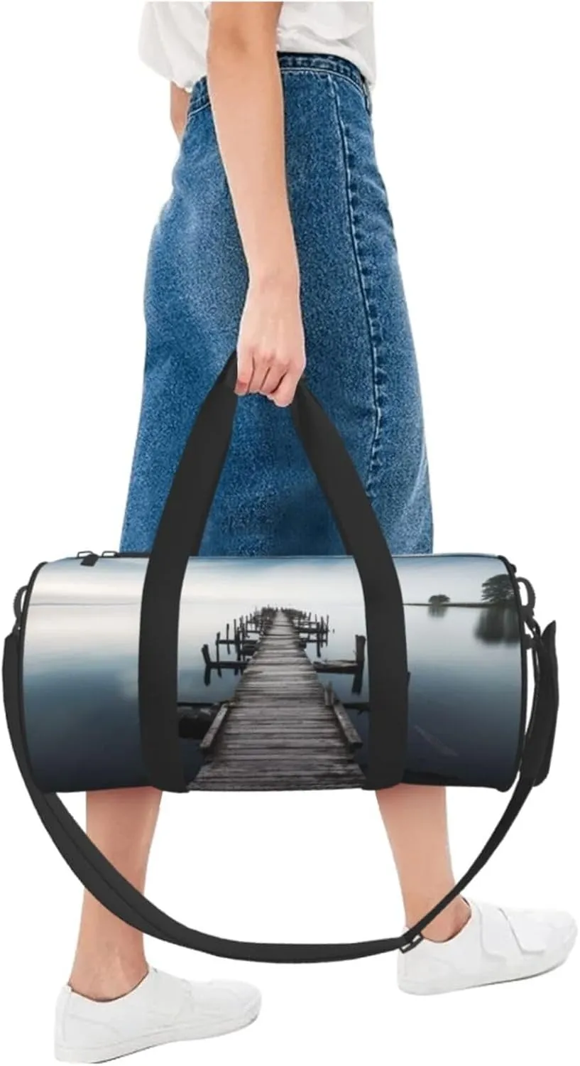 Old Wood Pier Above Calm Water Travel Duffle Bag for Men Women Sport Gym Bag Foldable Weekender Bag Carry on Overnight Bag for Travel Swimming Basketball