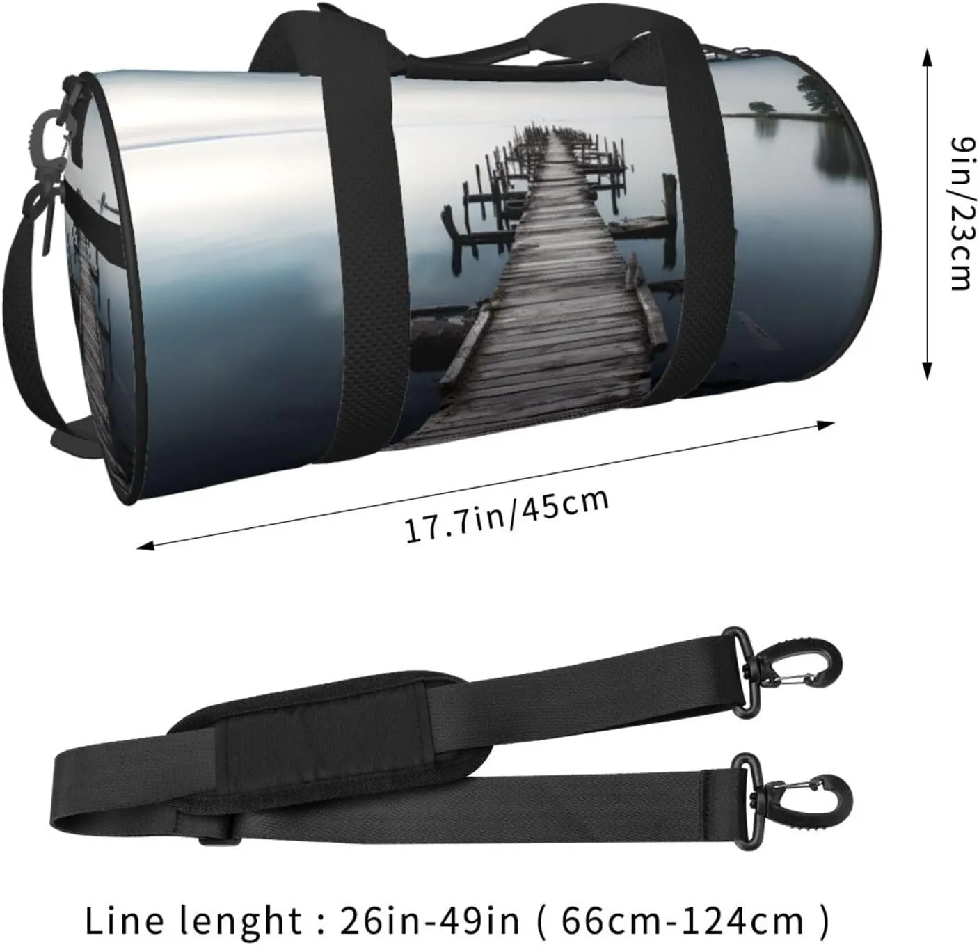 Old Wood Pier Above Calm Water Travel Duffle Bag for Men Women Sport Gym Bag Foldable Weekender Bag Carry on Overnight Bag for Travel Swimming Basketball