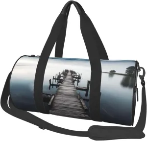 Old Wood Pier Above Calm Water Travel Duffle Bag for Men Women Sport Gym Bag Foldable Weekender Bag Carry on Overnight Bag for Travel Swimming Basketball