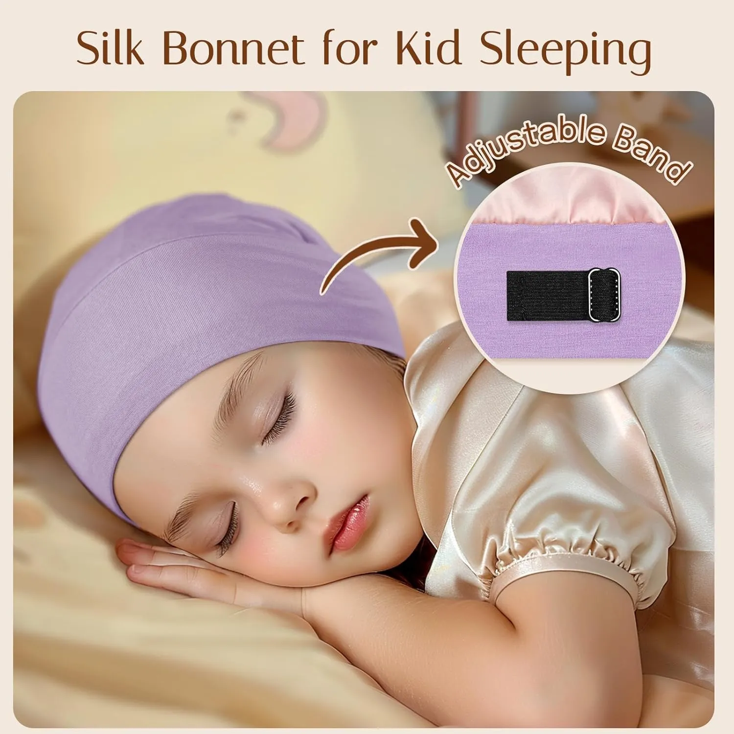 OLESILK Silk Bonnet for Kids Girls 2-6 Years, Adjustable Strap, Smooth for No Frizzy Hair, Breathable All Night Slleping
