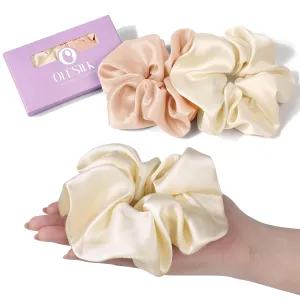 OLESILK Silk Scrunchies Oversized 100% Mulberry: Large for Long Thick Hair, Soft and Smooth for No Damage Hair Care Sleeping, Vintage Fashion