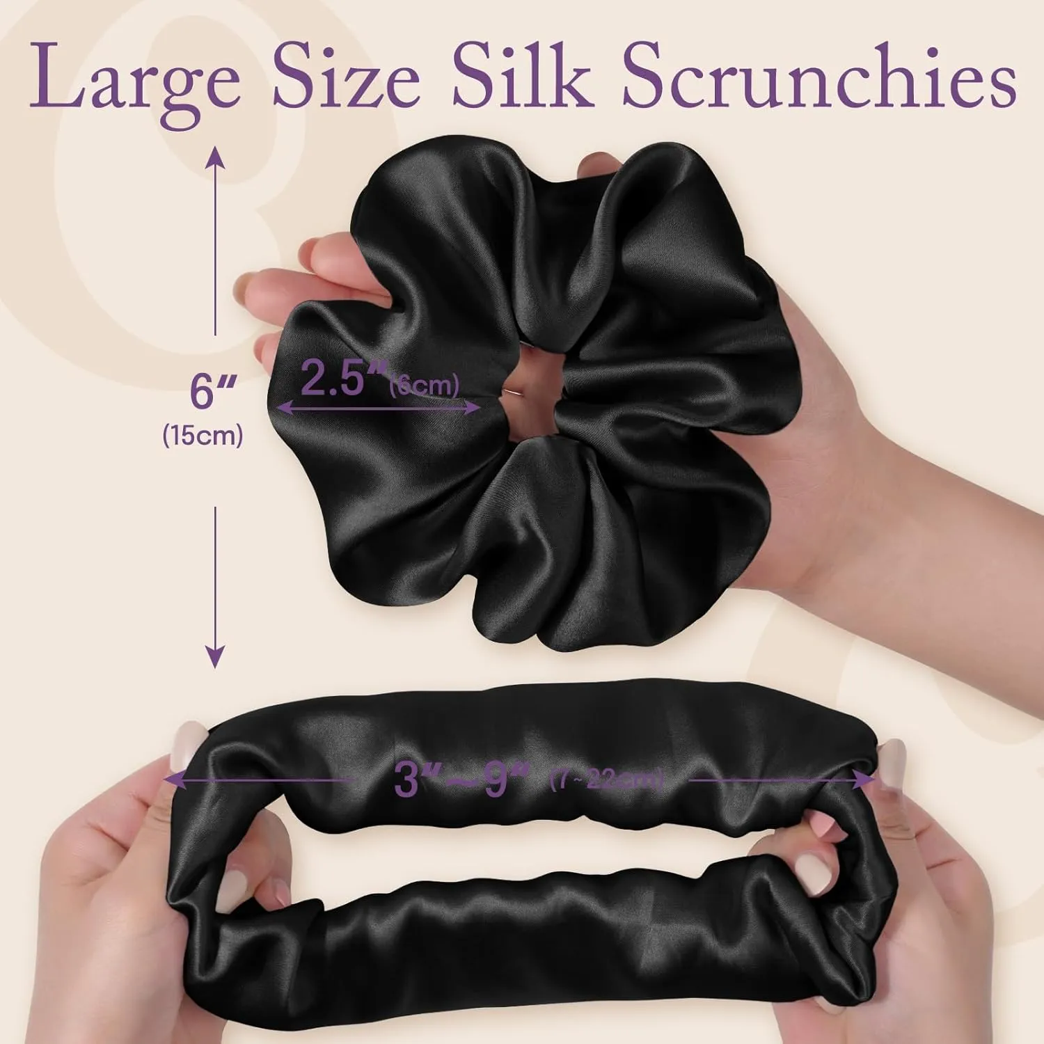 OLESILK Silk Scrunchies Oversized 100% Mulberry: Large for Women& Girls Long Thick Hair, Soft Smooth for No Damage Hair Care Sleeping