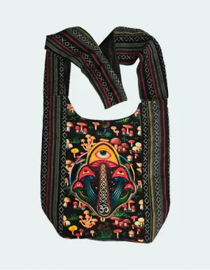 Om Mushroom w/Eyes Cotton Hobo Bag