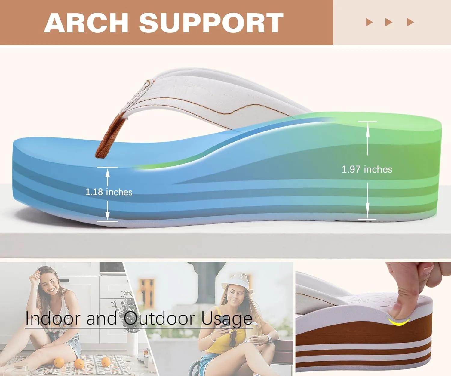 ONCAI Women’s Platform Flip Flops Trendy Dressy Womans Summer Sandals with Comfortable Flatform Arch Support Walking Outdoor Rubber Soles (US Size 5-11)