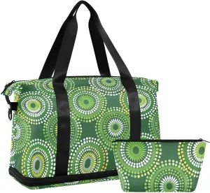 onion green pattern circular shapes Large Bags Weekender Travel Overnight Bags Sports Tote Gym Bag with Toiletry Bag for Business Trips Foldable