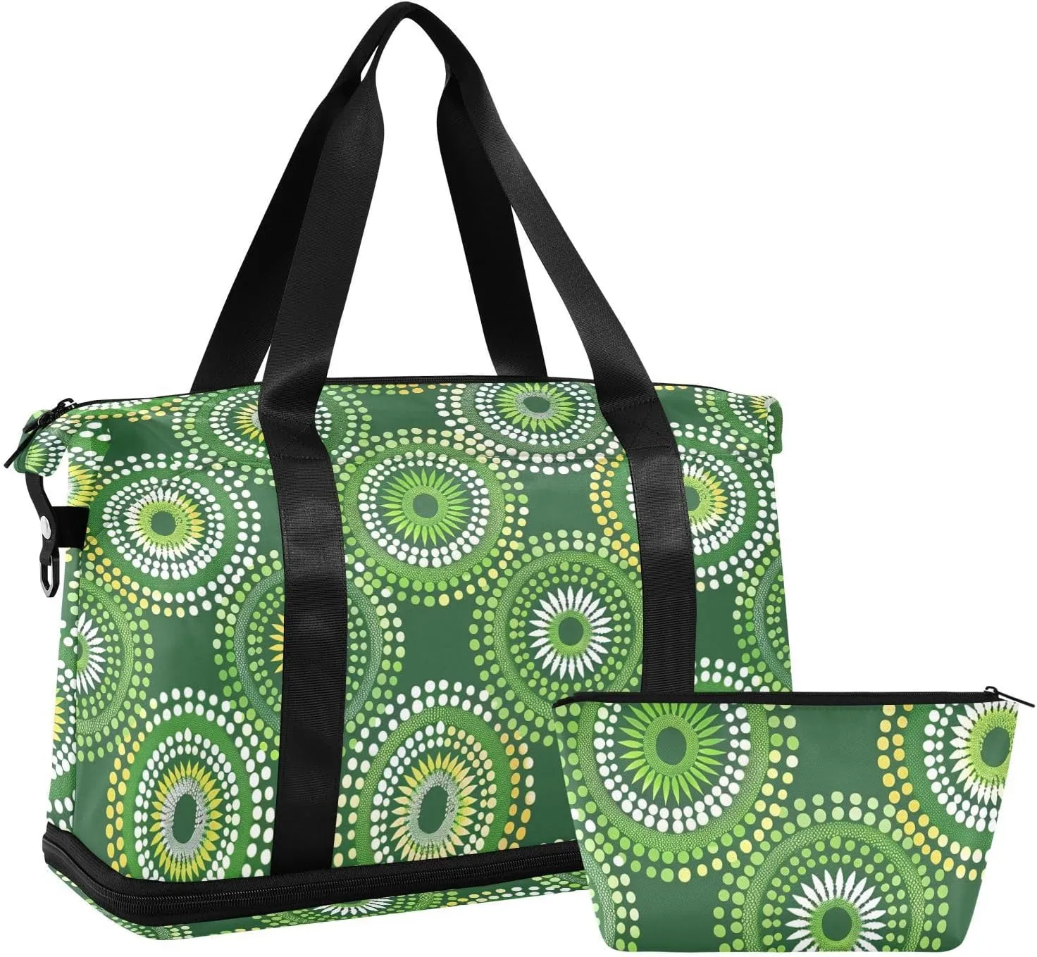 onion green pattern circular shapes Large Bags Weekender Travel Overnight Bags Sports Tote Gym Bag with Toiletry Bag for Business Trips Foldable