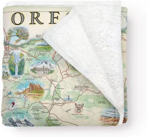 Oregon State Map Fleece Blanket - Hand-Drawn Original Art - Soft, Cozy, and Warm Throw Blanket for Couch - Unique Gift - 58"x 50"
