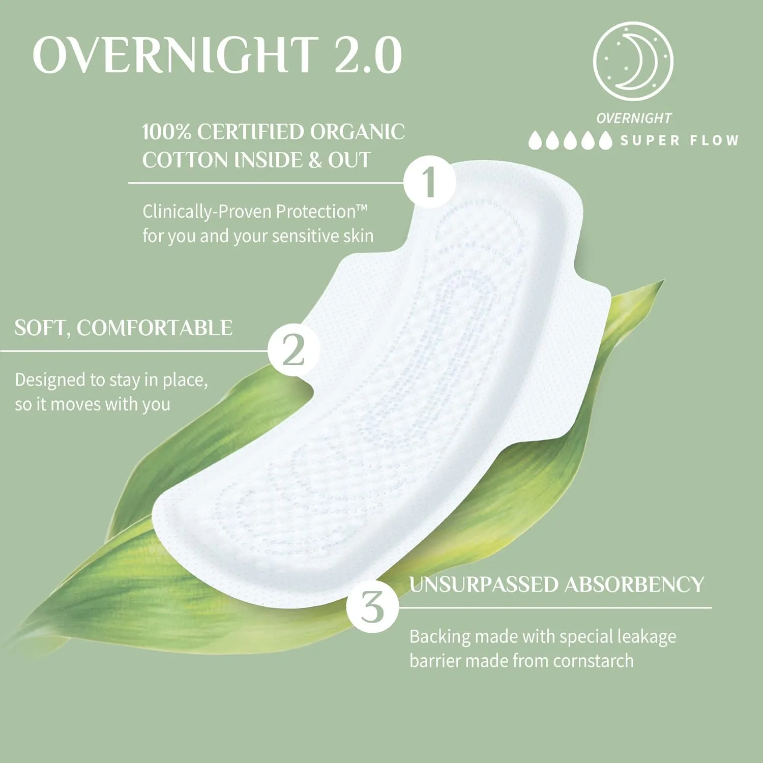 Organyc New and Improved 100% Certified Organic Cotton Inside and Out Overnight Feminine Pads, Heaviest Flow, Super Absorbency, 28 Count